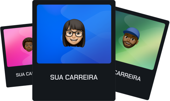 Composição visual de três avatares estilizados representando as carreiras disponíveis